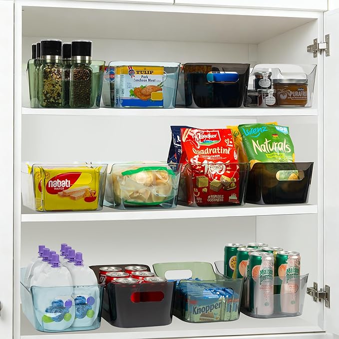 Tiawudi 8 Pack Plastic Storage Bins, Clear Pantry Organizers and Storage Containers, Multi-Use Organizer Bins for Kitchen, Bathroom, Office, Shelf, Fridge, Home Edit and Cabinet Organizers