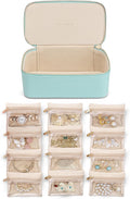 Vlando Travel Jewelry Organizer with 12 Velvet Jewelry Bags Travel Jewelry Case for Girls Jewelry Storage Necklace Rings Earrings Bags Gifts for Women Daughter Friends(Lake Blue)