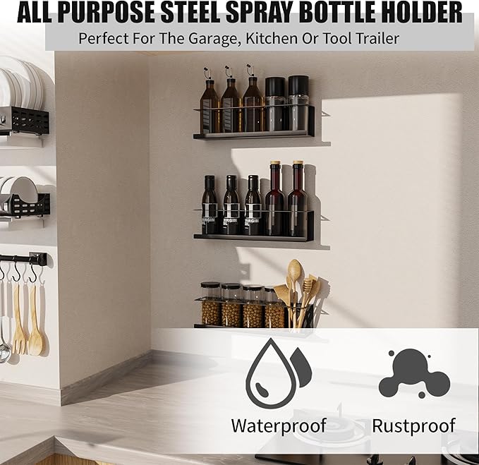 2 Pack Wall-Mounted Aerosol Spray Can Holder Storage Rack, Heavy-Duty Paint Bottle Organizer With 10 Holes, Black Spray Steel Rack for Garage, Shop, Home or Tool Trailer