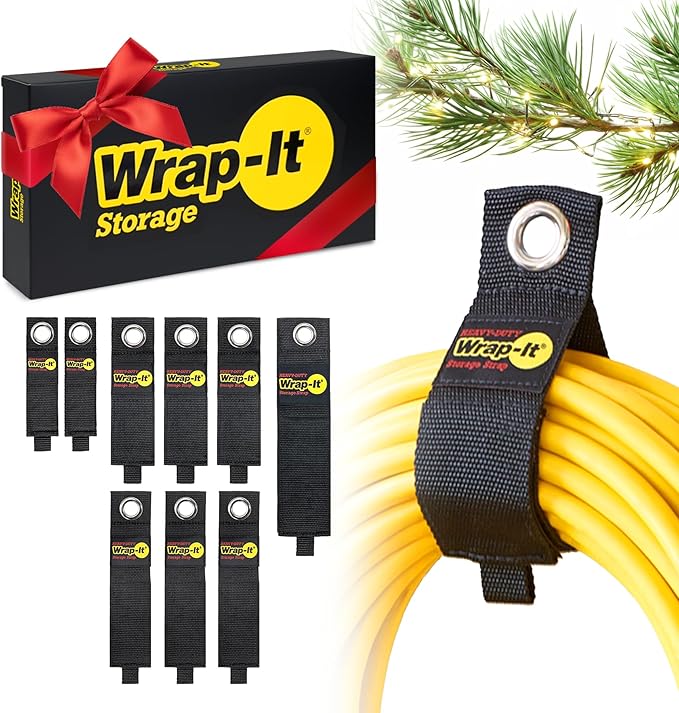 Heavy-Duty Wrap-It Storage Straps, Assorted 9 Pack - Hook and Loop Extension Cord Organizer Hanger, Cord Wrap Keeper, Cable Straps for Cords, Hoses, Rope, RV, Boat and Garage Storage and Organization