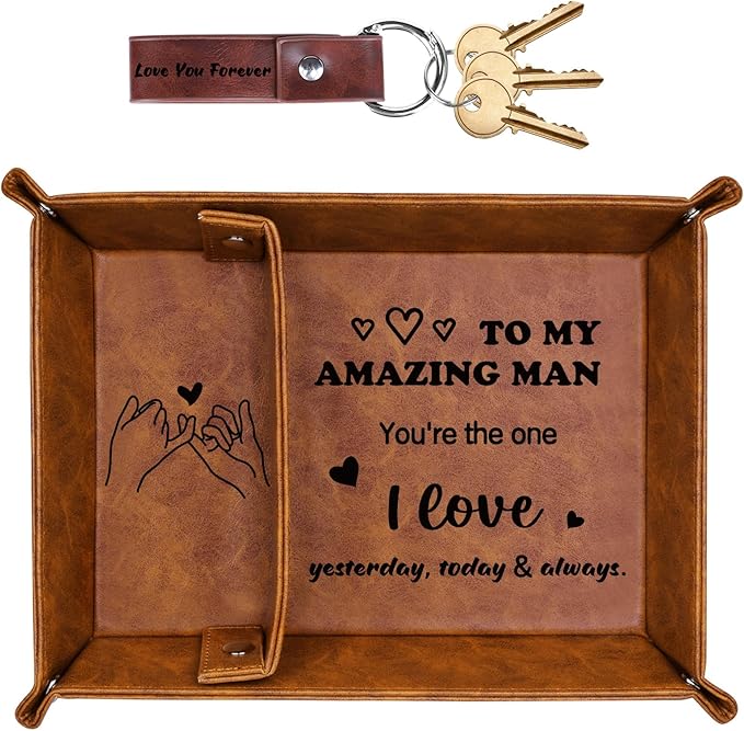 Gifts for Him, PU Leather Valet Tray and Keychain, Husband Birthday Gift Ideas, Unique Cool Husband Him Gifts for Anniversary, Best Husband Ever Gifts for Men Boyfriend