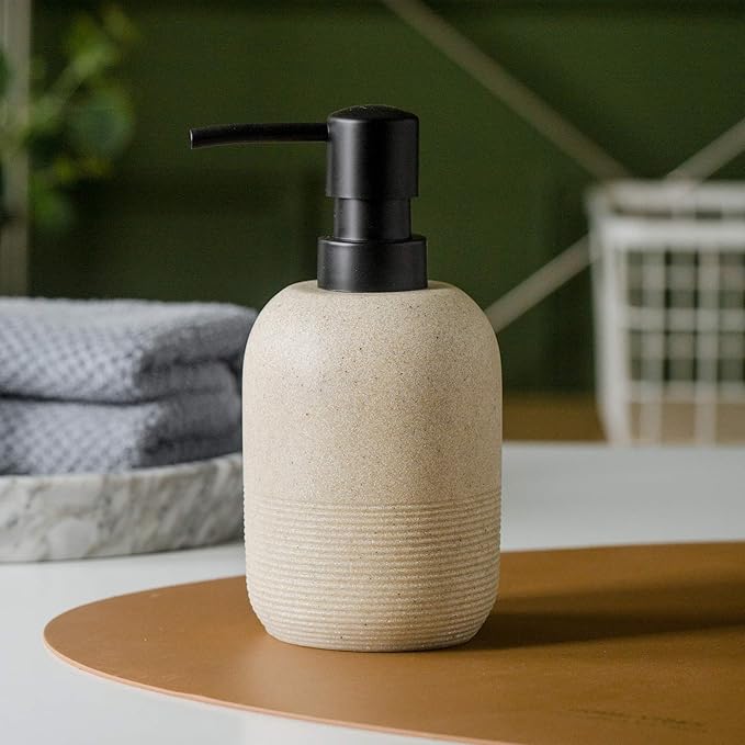 2pcs/Set Beige Hand Soap Dispenser Sets,Resin Liquid Soap Dispenser for Bathroom Countertop,Bathroom Lotion Dispensers-10.6oz.