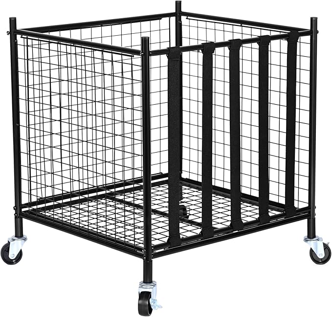 VEVOR Rolling Sports Ball Storage Cart, Lockable Basketball Cage with Double Lids, Sport Equipment Holder Organizer for Indoor Outdoor, Steel Storage Rack for Garages, Playgroup, Gym and Schools