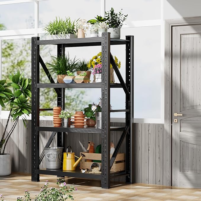 3000LBS Garage Shelving 32" W Garage Shelving Heavy Duty 4-Tier Metal Storage Shelves Adjustable Shelf Unit Storage Rack for Basement Supermarket Warehouse 32" W x 20" D x 63" H Black