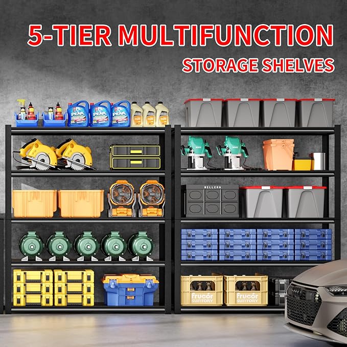 5 Tier Metal Shelving Unit,2800LBS Heavy Duty Garage Storage Shelves,Adjustable Storage Racks,Utility Shelf Industrial Storage Shelf for Garage,Basement,Shed 39.4" W x 18" D x 72" H