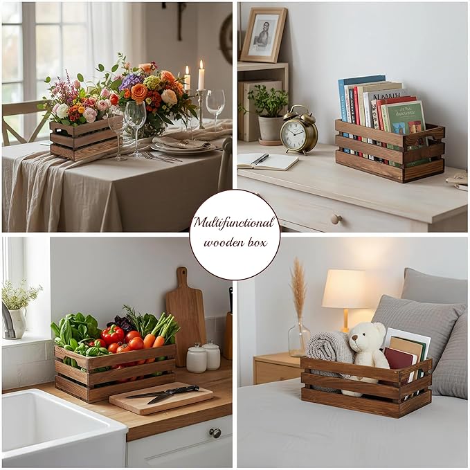 Set of 6 Decorative Wood Crates for Display, 6 Size Farmhouse Wooden Baskets Rustic Nesting Crates Decor Boxes with Handle for Storage, Container, Display, Christmas Decorations