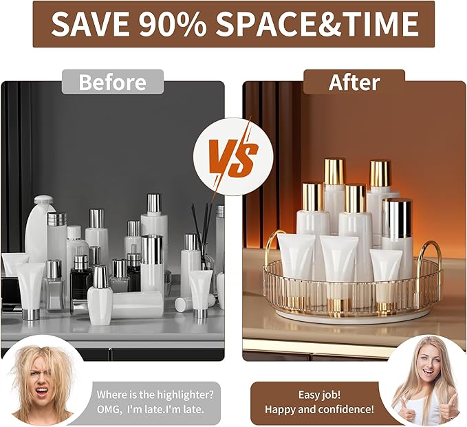 YCIA&DONE 360 Rotating Makeup Organizer and Storage for Vanity Countertop 1 Tier, High Capacity Cosmetic Skincare Perfume Organizers for Dresser Bathroom Fridge Lazy Susan (Amber Gold)