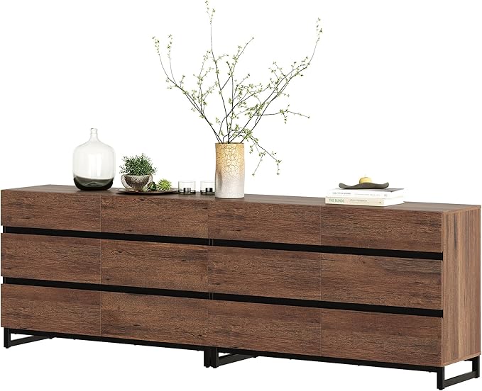 WAMPAT Dresser for Bedroom, Closet Organizers and Storage with 12 Drawers, Chest of Drawers with Metal Base, Modern Wooden Dresser for Living Room, Entryway, Brown