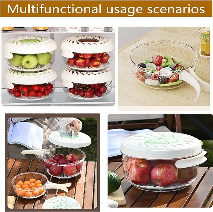 2025 New Upgrade Fruit Washing Bowl with Strainer,3 in 1 Multipurpose Drain Basket with Lid & Ice Box,Foldable Handle Fruit Strainer,1QT(1L)Fruit Washer Perfect for Fridge Storage and Outdoor Picnics