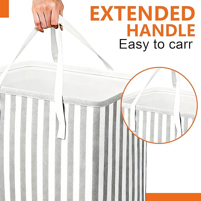 3 Pack Laundry Hamper Collapsible 75L Large Waterproof Cotton Linen Clothes Hamper with Handles Freestanding for Home Dorm Bathroom Bedroom Campin