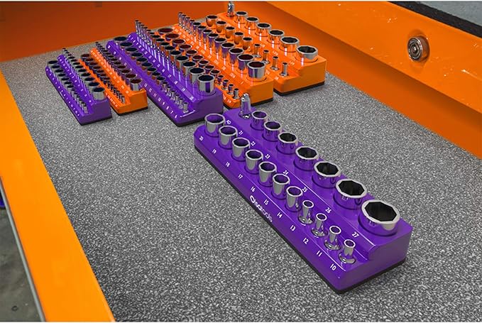 Olsa Tools Magnetic Socket Holder | 1/4-inch Drive | Metric | Purple | Holds 26 Sockets | Professional Quality Tools Organizer