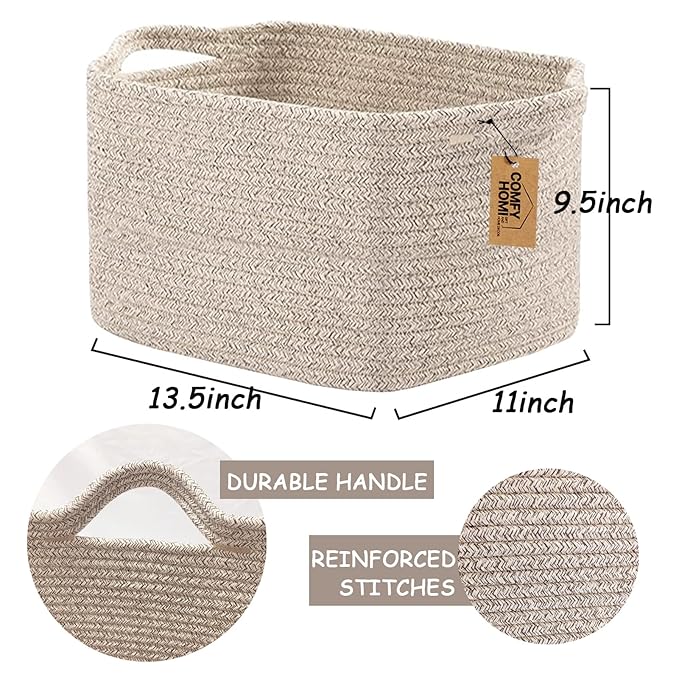 COMFY-HOMI Storage Basket for Shelves, Woven Baskets for Storage, Cotton Rope Basket for Toys,Towel Baskets, Toy Storage Organizer, Storage Cube Bin, Organization and Storage-All Brown
