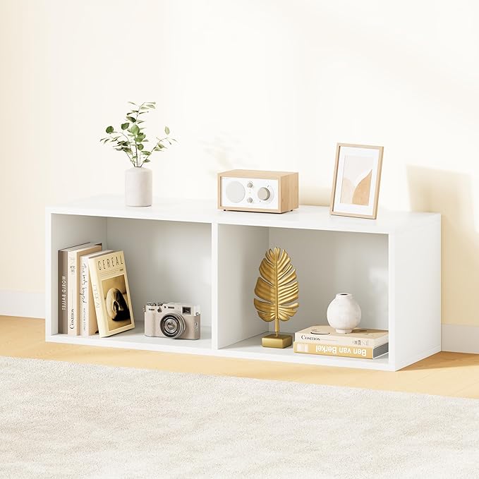 IOTXY DIY Modular Cube Bookcase - CubeXY Customizable Stackable Expandable Basic Shelving Units, 2-Cube Wooden Open Bookshelf for Miscellaneous Storage Organizer, White