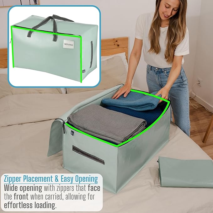 VENO 6 Pack Moving Bags and Large Christmas Decoration Storage Bins with lids. Alternative to Moving Boxes, Packing Supplies for College. Heavy Duty Totes (Shiny Light Green, 6 Pack)
