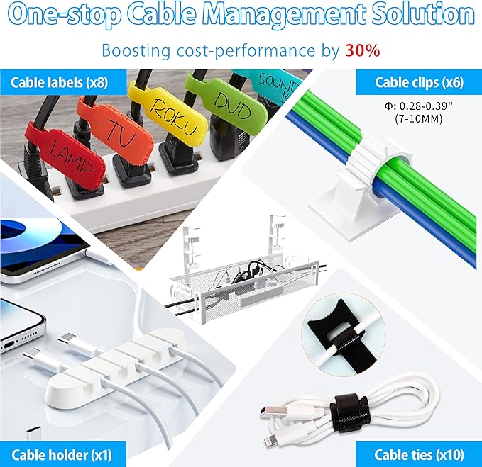 No Drill Under Desk Cable Management Tray, SONATURE 15.7" Cord Organizer for Table, Clamp Mount Desk Cable Management, Premium Carbon Steel Cable Organizer for Office, Home (White)