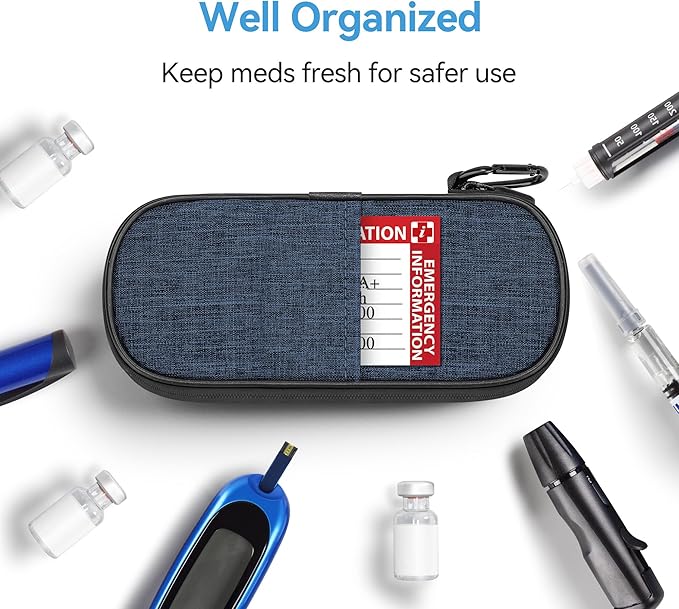 Insulin Pen Cooler Travel Case Diabetic Medication Insulated Cool Organizer with 2 Reusable Ice Packs for Insulin Pen and Other Diabetic Supplies, for the Daily Life and Trip (Dark Blue)