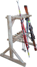 17-Place Freestanding Log Ski Rack Holder, Indoor & Outdoor Snowboard Racks, Standing Storage, Garage Racks for Snow Skis, Durable Snowboard Rack Garage Storage Organizer - Natural + 15" Anchor Kit