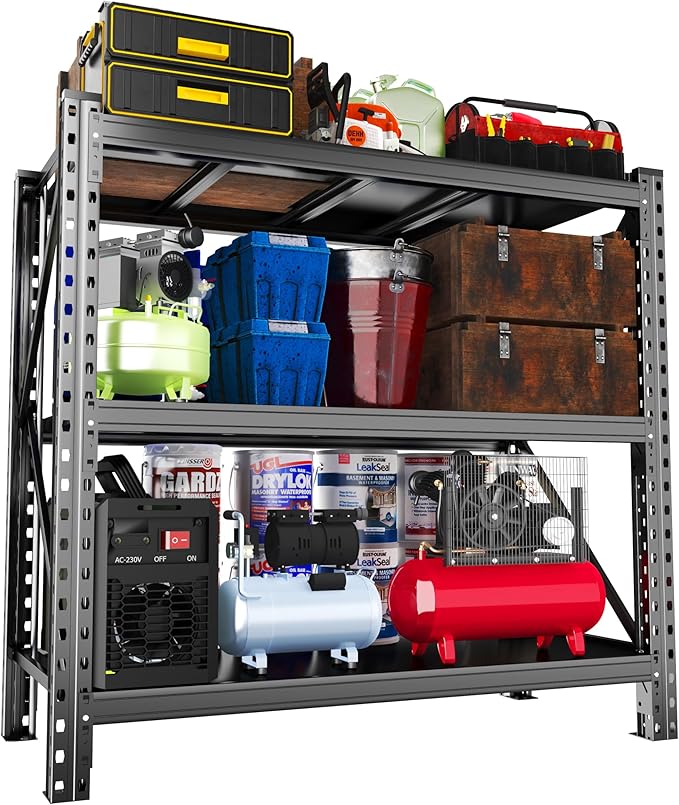 Heavy Duty Garage Shelving Units,5000LBS Deep Storage Shelves,Adjustable Metal Shelves,Large Steel Storage Racks,Industrial Shelving for Shop,Warehouse,Basement (Black, 19.7" D*66.9" W*63" H, 3 tier)