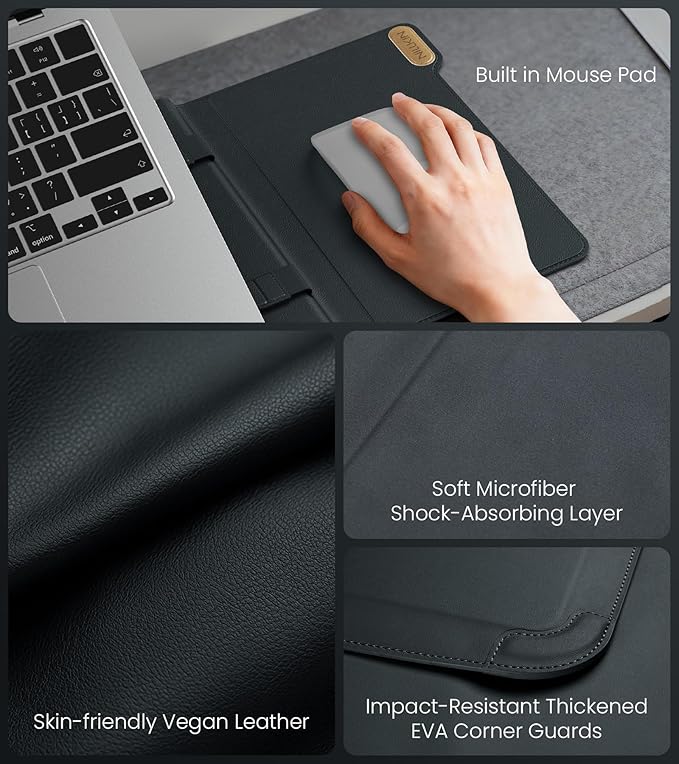 Nillkin 14 inch Laptop Sleeve with Handle (4-in-1), 2 Stand Modes, MacBook Sleeve with Adjustable Stand & Mouse Pad, Slim Laptop Case 14 inch for Samsung/Surface/HP/Chromebook/Dell 12-14'', Black