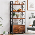 Vongrasig 5 Tier Bookshelf with 2 Drawers, Industrial Tall Bookcase, Modern Display Bookshelves Wood and Metal Shelf, Free Standing Storage Organizer for Office, Living Room, Brown