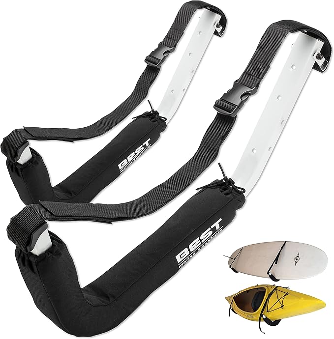 Best Marine and Outdoors Kayak Storage Rack, 2 Premium Wall Mount Racks, Kayaks & SUP Paddle Boards, 125lb Weight Capacity Garage Hanger, Indoor Outdoor Paddleboard Holder & Kayaking Accessories