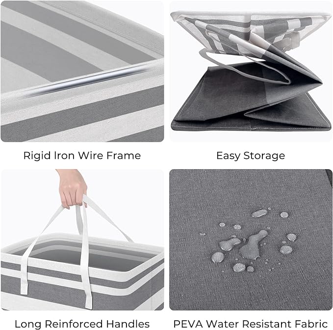 HomeHacks 2 Pack Large Laundry Baskets, Waterproof, Freestanding Laundry Hampers, Collapsible Clothes Hamper with Reinforced Handles in Laundry, College Dorm, Bathroom, Bedroom (Grey+Blue, 125Lx2)