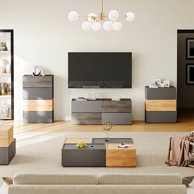 Modular Stackable Drawers, Modular Storage Bedroom Furniture Set Modern Nightstand - Storage Cabinet, Bedside Table, Sofa End Table for Bedroom Living Room Hallway Entryway Oak Large 26"