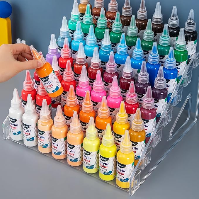 Acrylic Paint Organizer (7 Tier), Painting Bottle Holder, Clear Nail Polish Holder Rack Shelf, Acrylic Paint Storage Organizer, Craft Holder Rack for Alcohol Inks and Food Coloring (Clear)