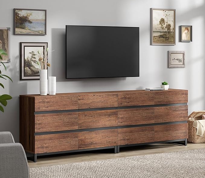 WAMPAT Dresser for Bedroom, Closet Organizers and Storage with 12 Drawers, Chest of Drawers with Metal Base, Modern Wooden Dresser for Living Room, Entryway, Brown