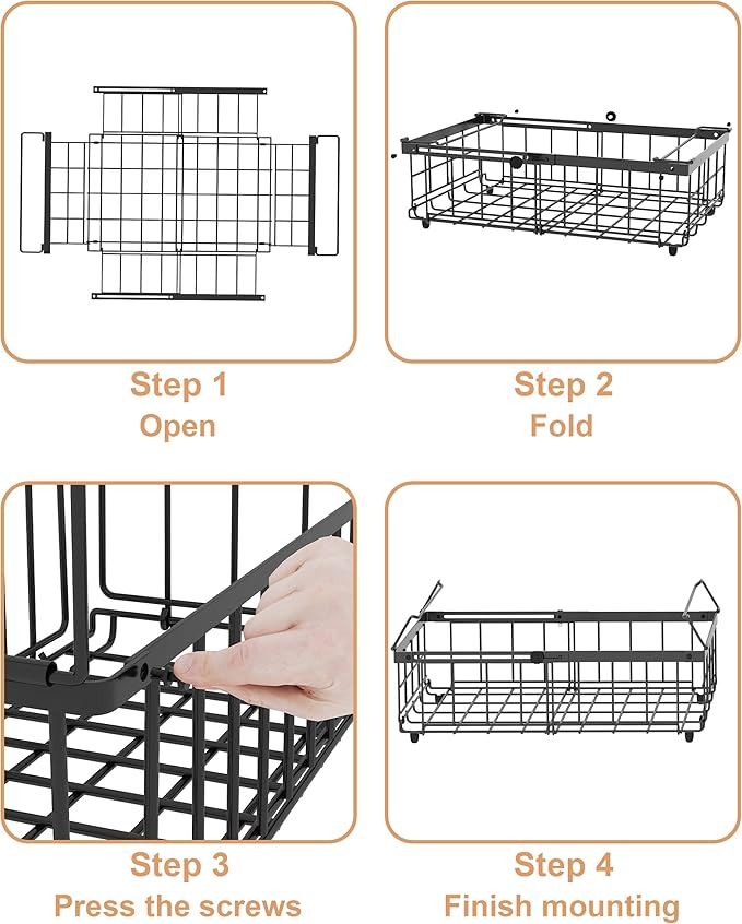 UMDONX 4 Pack Expandable Freezer Organizer Bins Large Freezer organizer Bins Stackable 11.4" Expand to 17.9", Fit 10 to 20 Cu.FT Black