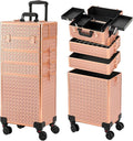 Leeora&Leekoo Portable Multi-Storey Nail Case for Nail Tech Organizer - Wheels Makeup Case Organizer, Cosmetic Case, Makeup Train Case, Make Up Case (rose gold)