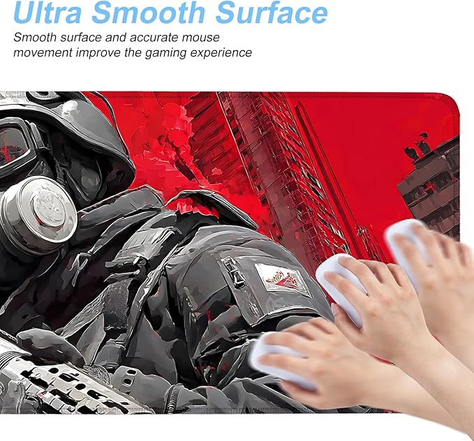 Tactical Soldier Gaming Mouse Pad – 31.5" x 11.8" Extended Desk Mat with Red Urban Battle Scene – Non-Slip Base, Smooth Surface for Gamers & Office Use