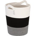 Sea Team Large Size Cotton Rope Woven Storage Basket with Handles, Laundry Hamper, Fabric Bucket, Drum, Clothes Toys Organizer for Kid's Room, 20 x 14 inches, Round Open Design, White & Mottled Black