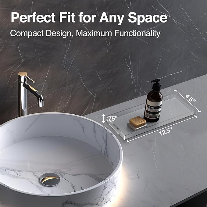 Vanity Tray with Gift Box - Acrylic Makeup Organizer for Jewelry Tray, Perfume Tray & Drawer Organizer. Strong & Durable Small Vanity Clear Organizer for Bathroom, Office & Home Decor.