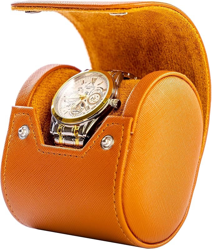 MR.OKAY Single Watch Travel Case -Classic Leather Watch Case with Perfect Texture. Watch Carrying Case or Organizer for Storage And Display. Ideal Gift for Men Traveling, All Handmade by Artisans