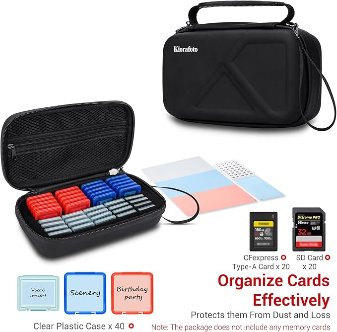 EVA PU CFexpress Type A Card SD Card Holder with 40PCS Individual Plastic Memory Card Case for 20 CFexpress Type-A Cards & 20 SD SDXC SDHC Cards,Water-Resistant CFA Memory Card Storage for Sony Camera