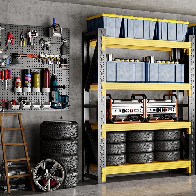 42" W Garage Shelving,4-Tier Heavy Duty Storage Shelves Unit with Adjustable Metal Shelf for Warehouse,Basement,Workshop,3400LBS,42" W x 20" D x 79" H,Black&Yellow