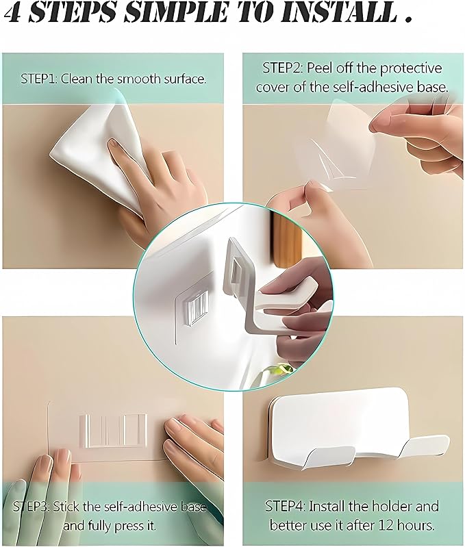 Universal Hair Dryer Holder, Blow Dryer Hanger Wall Mount for Hair Dryer Hook with Plug&Cord Organizer Self Adhesive for Cabinet Bathroom(2 Pack White)
