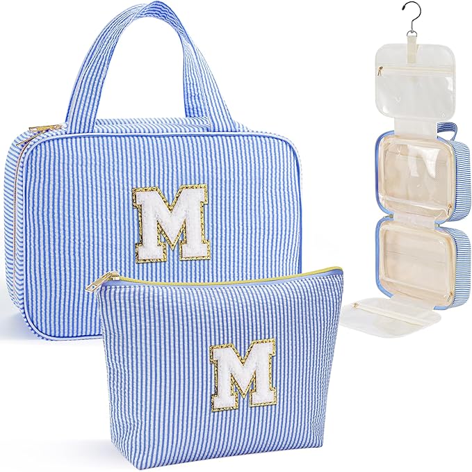 YOOLIFE 13 14 15 16 17 18 19 Year Old Girls Birthday Gifts - Hanging Toiletry Bag, Personalized Gifts for Women Teen Girls Daughter Sister Friends - Letter M, Blue