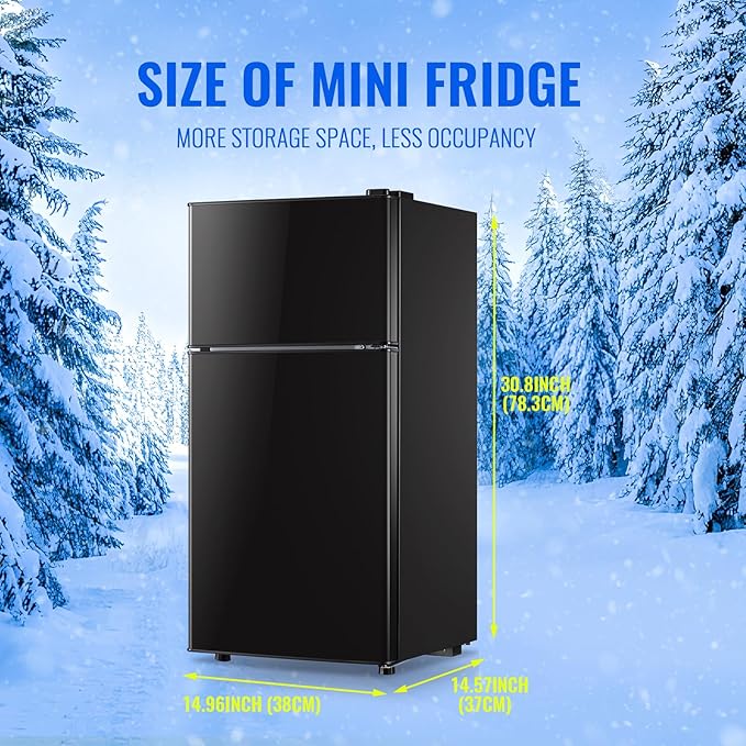 2.4 Cu.ft Mini Fridge Dual Door Small Refrigerator with Freezer Apartment Size Fridge for Personal Senven Temp Gear Black