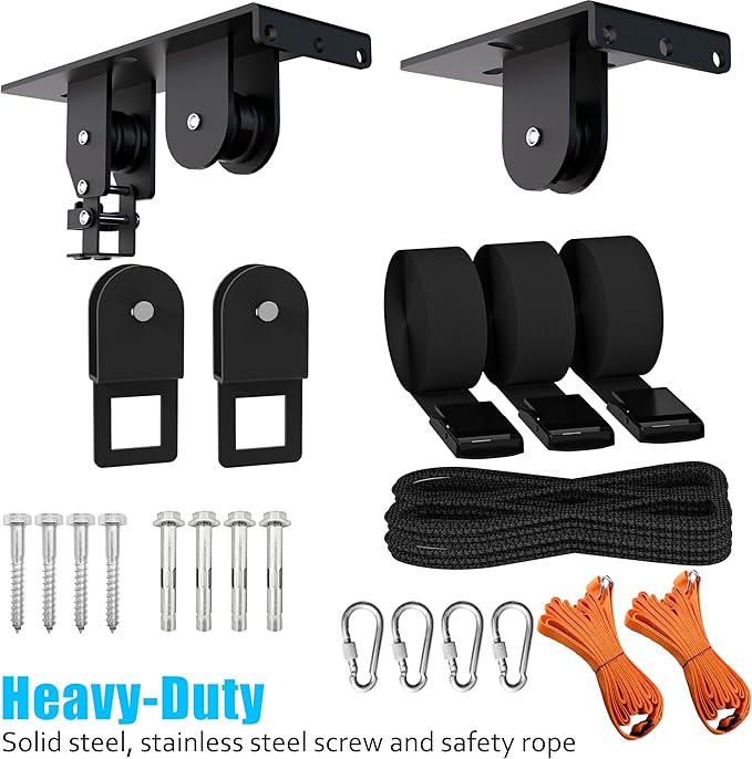 Ceiling Ladder Hoist, Heavy Duty Pulley System for Garage Storage, Ladder Hanger Hold Up to 150 lbs Capacity for Kayak, Cargo Box, Canoe, Bike Lift, Fit 10-18 Foot Ceilings, Black