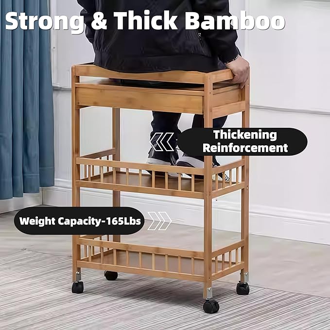 Kitchen Carts on Wheels with Storage, Rolling Storage Cart with Handles, Lockable Wheels, Top Drawer, Utility Carts on Wheels Microwave Stand for Kitchen, Living Room