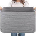 65L Large Storage Basket, Cotton Rope Woven Blanket Basket, Toy Storage for Baby Room, Living Room, Light Grey
