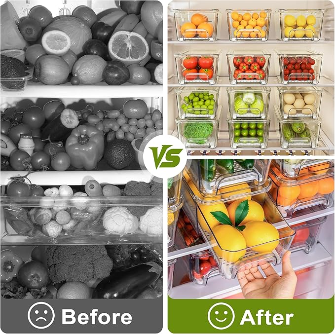 Imncya 6 Pack Stackable Pull-Out Fridge Organizer Drawers, Clear Refrigerator Drawer with Lids, Fridge Stackable Storage Drawers for Veggies, Fruits, Food Storage and Organizer