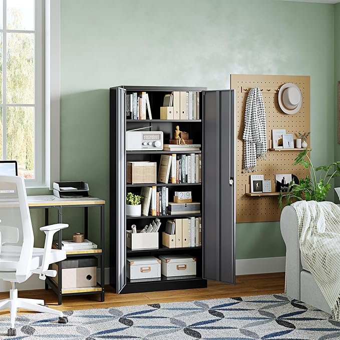 Letaya Metal Garage Storage Cabinets with Lock Door and Adjustable Shelves, Steel Tool Cabinets for Home,Office,Warehouse Organisieren (Black Gray)