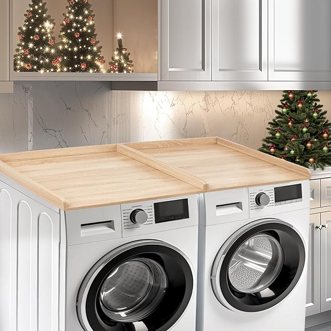 Washer Dryer Countertop, Wooden Laundry Countertop Set of 2 Dryer Storage Shelf for Laundry Room Organization (27.5" x 54") (Natural)