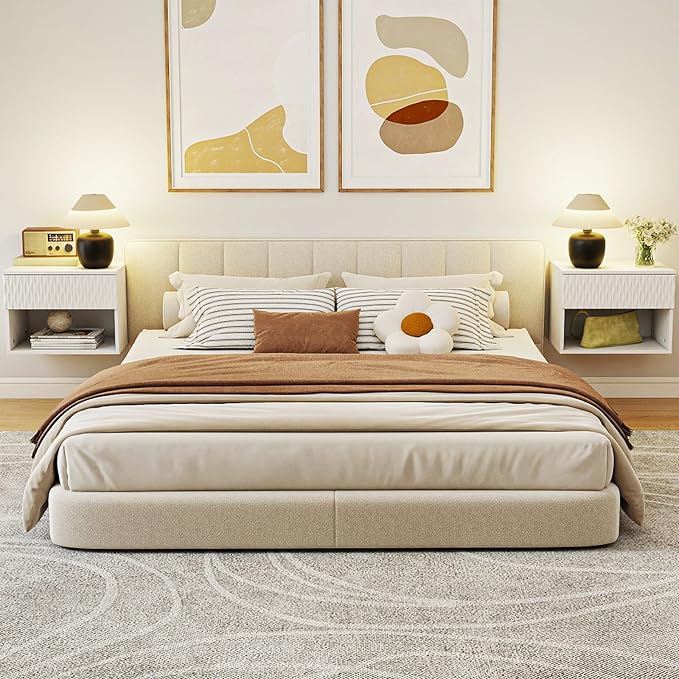 Floating Nightstand Set of 2,Modern Bedside Tables with for Bedroom,Small Night Stands with Drawer and Open Shelf, Wall Mounted End SideTables Set for Living Room