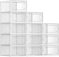 SONGMICS Shoe Boxes, Pack of 12 Shoe Storage Organizers, Stackable Clear Plastic Boxes for Closet, Sneakers, 13.1 x 9.1 x 5.6 Inches, Transparent and White ULSP12SWT
