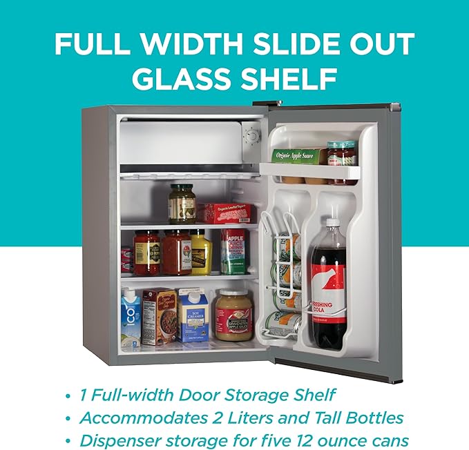 BLACK+DECKER 2.5 Cu. Ft. Compact Refrigerator, ENERGY STAR Certified, Single Door Mini Fridge with Chiller Compartment, Personal Fridge for Home or Dorm Room, R600a Refrigerant, BCRK25V,Stainless Look