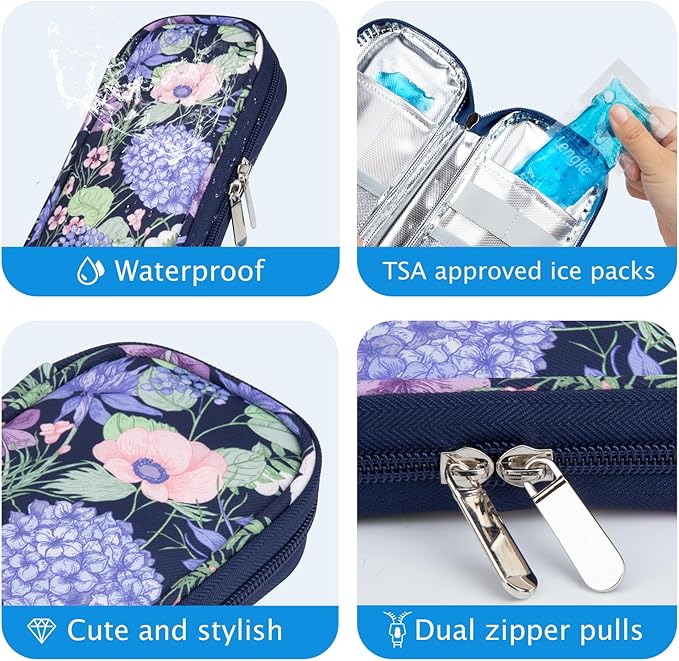 YOUSHARES Insulin Cooler Travel Case - Diabetic Case Insulated Organizer Portable Cooling Bag for Insulin Pen and Medication Diabetic Care Supplies with 2 TSA Approved Ice Pack